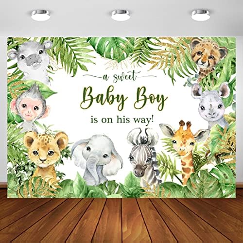 Aperturee 6x4ft Jungle Safari životinje Baby Shower Backdrop Baby Boy je na putu to je dječak fotografija pozadina zeleno lišće Photo