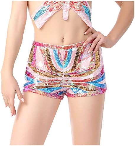 Giovacker Ženski svjetlucavi šljokica visokih struka kratkih patentnih zatvarača Glitter Club Shorts Rave Dance Costumes Festival