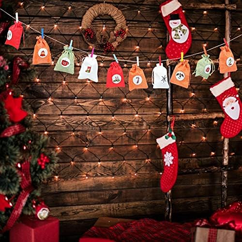NUOBESTY Yule pokloni Božić Advent Kalendar torbe, Božić odbrojavanje poklon torbe sa naljepnicama Candy vezice torbe za Božić Tree