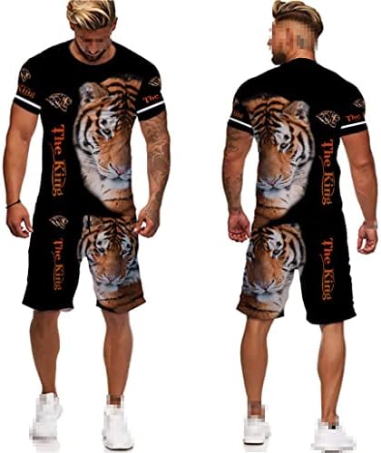 Keusyoi Ljetna životinja Tiger 3D tiskane muške majice kratkih kratkih rukava STORA SPORTSKSKREDAC DVIJE KIET SET TRAKSUIT