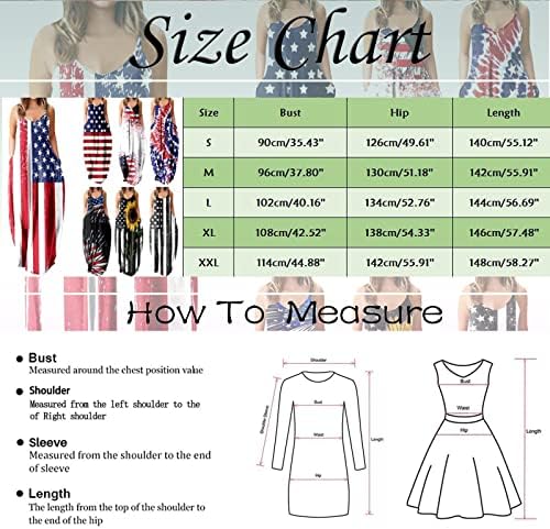 4. jula Maxi haljina za žene ljetna Ležerna boho haljina USA Zastava Cami bez rukava Scoop vratne pruge Tie-Dye sarafan