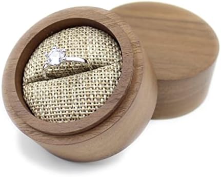 DSHOM rustikalni orah WOLNUT Drvena kutija za ljuljanje, puna drvna kutija za okrugle prstena za prijedlog za vjenčani prsten