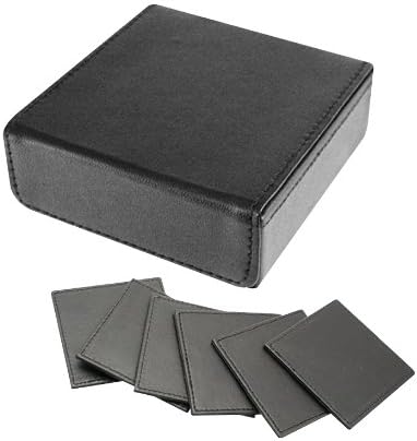 Personalizirani set od 6 crnih kožnih podmetača u odgovarajućem magnetskom kutiji za zatvaranje - dodajte vam vlastitu poruku / dizajn