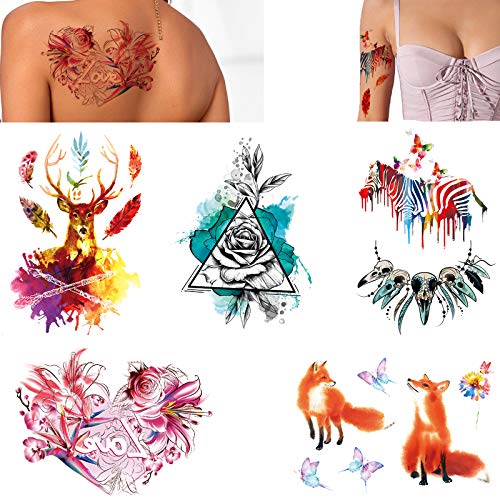 5 listova u boji umjetničke vodootporne privremene naljepnice za životinje, pogodno za odrasle djevojke i poklone za dečije zabave