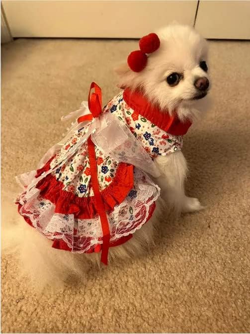 Qwinee 2pc cvjetni uzorak košulja za pse i trešnja kose mačka štenad mrežasta vrpca čipka princeza haljina suknja slatka kućni ljubimac