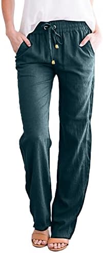 ETHKIA pamučne lanene pantalone žene ravne noge visokog struka Casual pamučne lanene pantalone sa džepovima ženske helanke