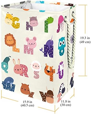 DEYYA vodootporne korpe za veš visoke čvrste sklopive slatke crtane Zoo abecede smiješne životinje Print Hamper za odrasle djecu Teen