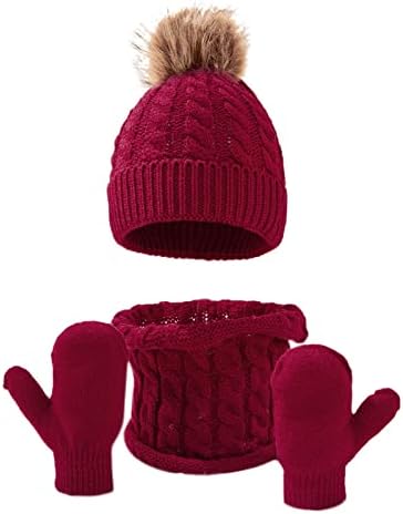 KEUSN ženske zimske kape zimski dečiji šešir šal rukavica Set pletene rukavice za vrat obložene flisom za male dečake devojčice