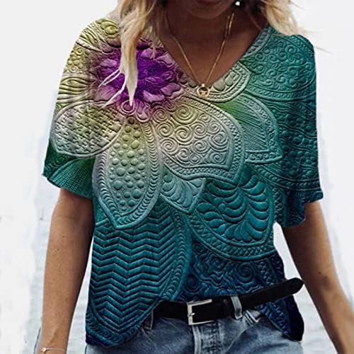 Jesen Ljeto Loose Fit Bluza za ženski kratki rukav 2023 odjeća Pamuk V izrez Graphic Lounge Thirt D3 D3