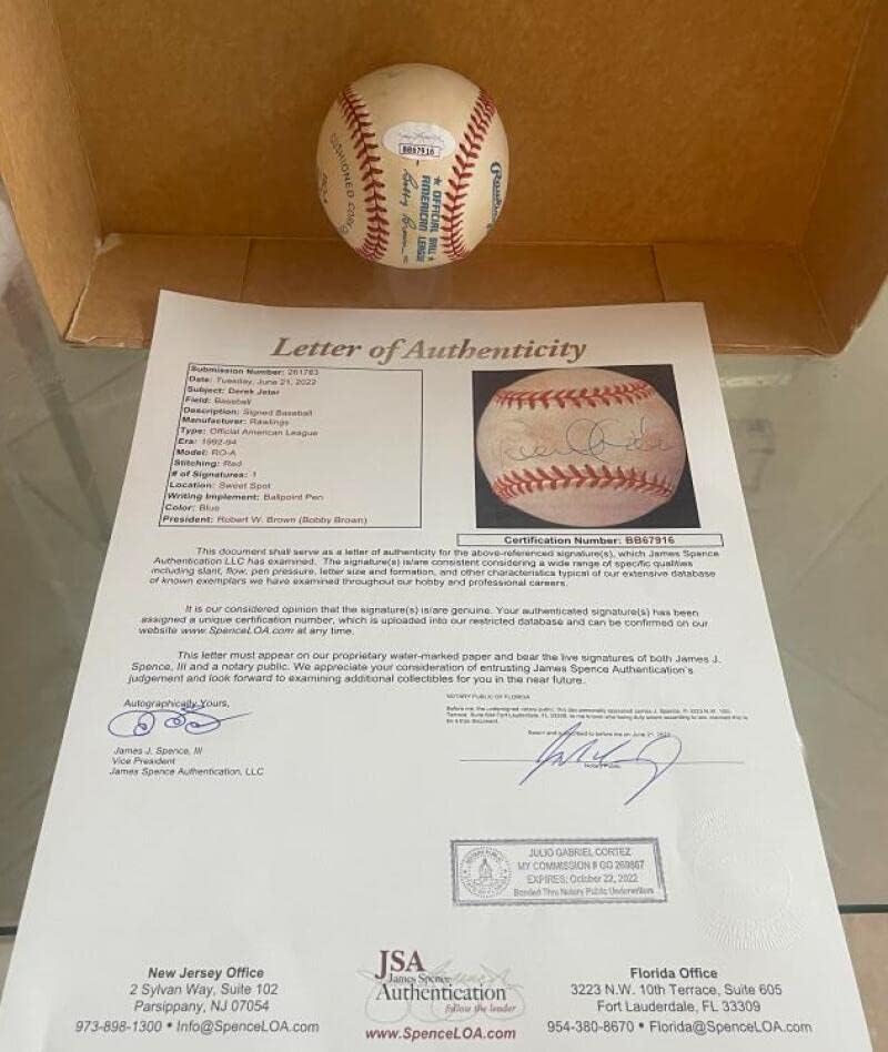 Derek Jeter New York Yankees potpisali su autogramirani vintage A.L. Baseball JSA loa