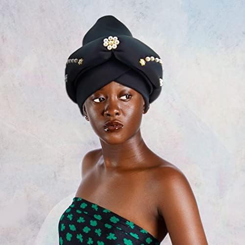 Yeilhile Pearl ženski turbanski crni kristalni šal pre-vezani poklopac motora za žene za žene