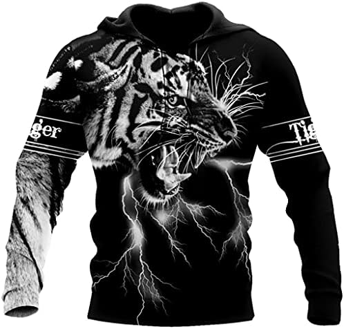 Muški 3D tiskani lagani zip hoodie, uniseks tigrasta tetovaža dugih rukava Ležerne prilike za pulover TrackSit