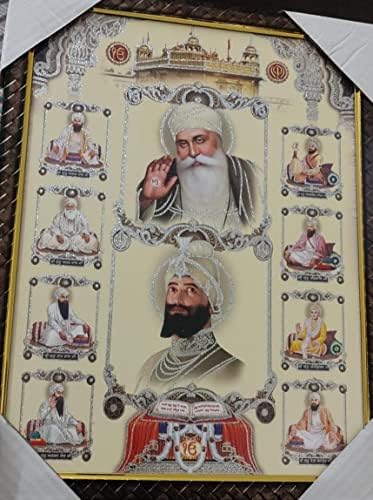 Guru Nanank Dev Ji sa 10 guruskim zlatnim hramom Foto okvir sri Harmandir Sahib Ji Sikh Guru Photo okvir za kućni zid Viseći ukrasni