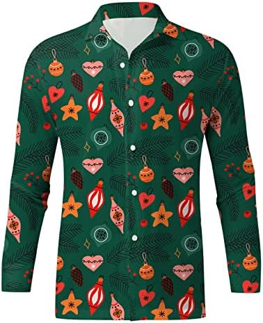 DSODAN božićni gumb dolje majice za muške dugih rukava smiješno xmas santa claus print casual majica za zabavu