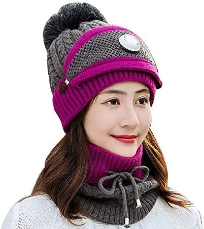 BA nož Fleece obložen pletit Beanie šal maska ​​za usta za devojku i žene zimski skijaški šešir sa pompomom