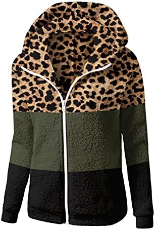Ženski kapuljač sa kapuljačom za patchwork Warm Winter Jagnjeta Plišani leopard Ispis puni patentni patentni plus veličine odjeća