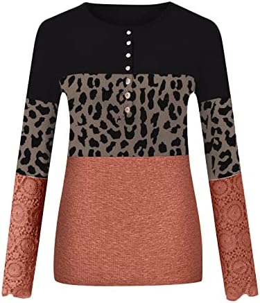 Nokmopo Womens Flannel majice dugih rukava modna ploča leopard čipke čipke dugih rukava gornje opružne majice