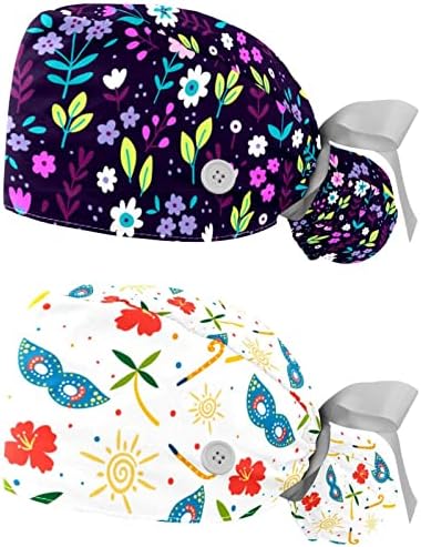 2 kom cvjetne ljubičaste kape sa dugmadima pamučni radni šešir traka za znoj podesivi elastični kravati stražnji šeširi žene