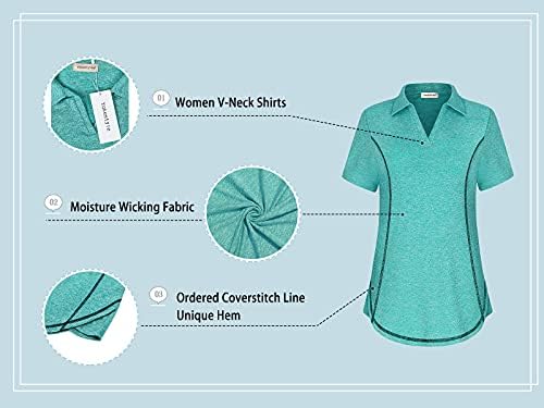 Yakestyle ženske V vrat Golf košulje kratki rukav Atletic Brzi suho vlaga Tenis Wicking Yoga Golf polo majice