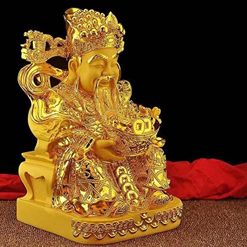 QBHN FENG SHUI Bog bogatstva Figurini ukras, zlatni caish kip God Of Fortune, Feng Shui Decor Feng Shui poklon Početna Ured ukras
