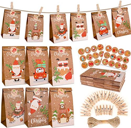 Konsait Advent Kalendar Božić dekoracije, 24 dana Advent Kalendar poklon torbe favorizuje DIY odbrojavanje kalendar Božić torbe za