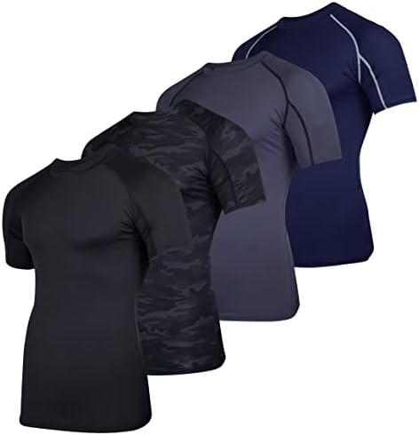 4 Pakovanje: Muška majica za kompresiju kratkih rukava podvlačenje podmornice Difleshict Active Atletic Dry Fit Top