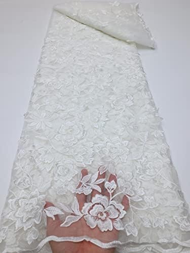 Annenearu dizajn Bijela Afrička mrežasta čipkasta tkanina francuski vez 3D cvijet til čipkasta tkanina za šivanje vjenčanica Ly797-5yards