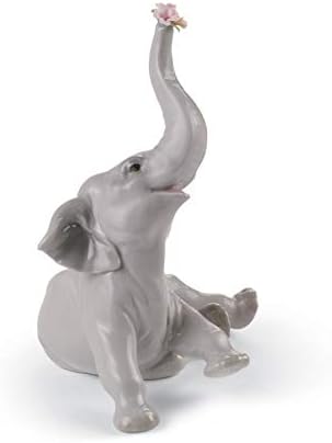 LEDRÓ Baby Elephant s ružičastim cvijećem figurine. Porculanski slon figura.
