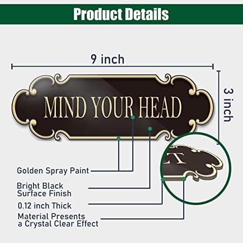 Mind Your Your Head Sign Crno zlato 9x3inches - Samoljepljiva retro vrata za urede Poduzeća Kuća soba