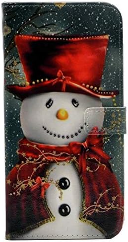 iPhone 7 Plus Case-divno Božić snjegović sa crvenim šalom i cilindar koža novčanik slučaj stalak poklopac sa gotovinom utora za kartice