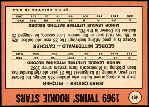 1969 TOPPS 491 YN Twins Rookies George Mitterwald / Jerry Crider Minnesota Twins Ex Blizanci