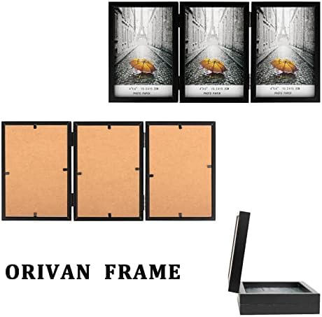 Orivan 4x6 Trostruki okvir slike sa šarkama 3 fotografije Preklopivi okviri za fotografije sa staklenim okvirima vertikalnih postolja, crni