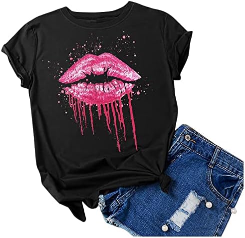 Košulje za djevojke za djevojke za djevojke, ljetne kratke rukove usne Grafičke labave fit seksi vrhunske majice ženske tq