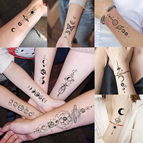 JOEHAPY 33 listova crni svemir privremene tetovaže za djecu Dječaci Djevojčice, geometrijske planete lažni tetovažni rukav za žene
