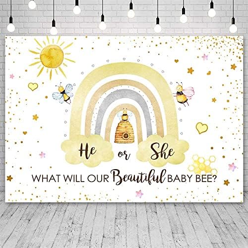 AIBIIN 7x5ft Boho pčelinji Spol otkriva pozadinu Rainbow Sunshine Bee Photography pozadina on ili ona šta će naš prelijepi pčelinji