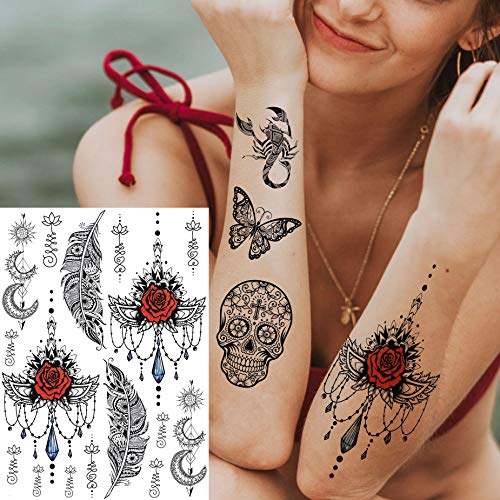 EGMBGM 28 listova plemenske Crne privremene tetovaže za žene djevojke, vodootporne lažne tetovaže privremena Sova Elephant Ganesha