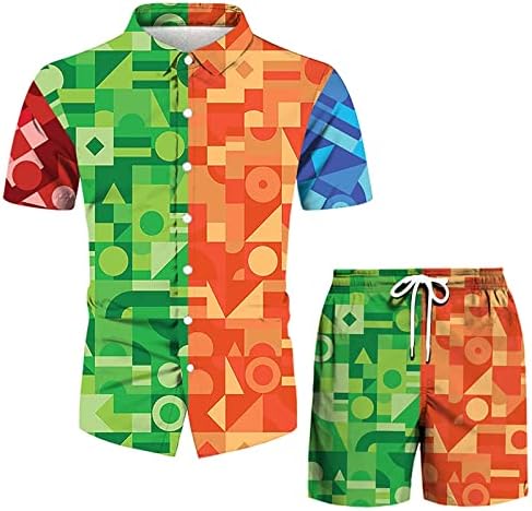 Muški ljetni odijelo kratkih rukava, košulja i šorc odijela 2 komada casual gumba niz havajska set za odmor za odmor