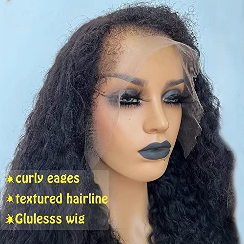 Kinky Curly Edges HD prozirna čipka frontalna ljudska kosa perika s kovrčavom dječjom kosom za žene 13x6 HD čipkasta perika Izbijeljeni