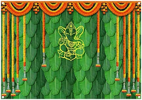 ZTHMOE 8x6ft tkanina Indija Pooja tradicionalna fotografija pozadina Banana list Zelena Chatiya Ganesh pozadina Neven Puja Ganpati