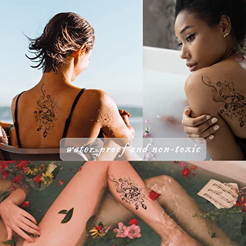 2 lista cvijeta Privremene tetovaže Vodootporna zmija ruže lažne tetovaže koje izgledaju stvarno i trajno dugo za žene djevojke odrasli