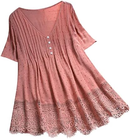 Teen Girls Henley Deep V izrez Bluza Bluze bluze T majice Kratki rukav labav fit jacquard osnovna bluza 2023 2x