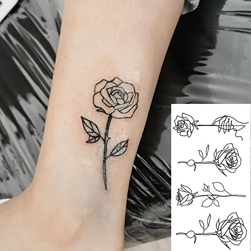 ASDFGH cvijet Privremene tetovaže naljepnice Ručno tijelo Art Vodootporne lažne tetovaže Crne ruže Žene Djevojke Prenošenje vode Tetovaže