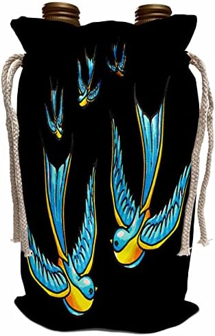 3drozni stil tetovaže lastavice u plavoj i žutoj boji crne boje - vinske torbe